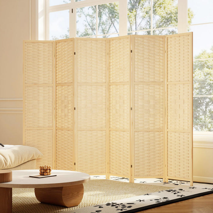 HOMCOM 6-Panel Room Divider, 5.6 FT Wall Divider, Natural Wood