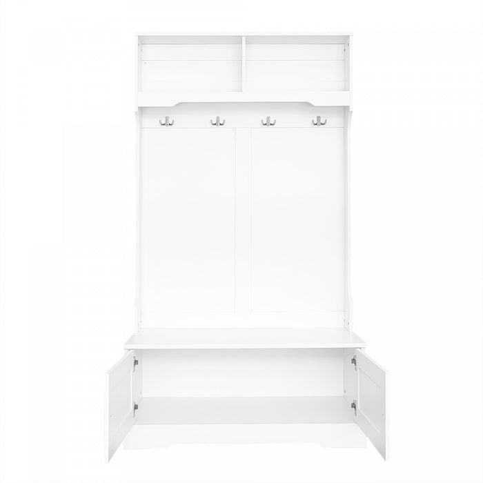 Ethan Hall Tree Coat Rack with Shoe Cabinet Hooks and Storage,White
