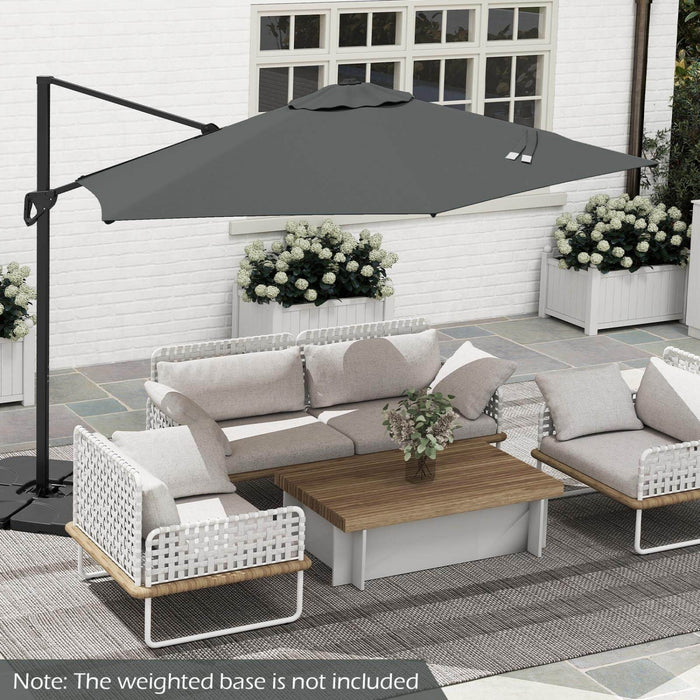 Costway 9 FT Patio Cantilever Umbrella with Sun-Protective Canopy, Top Air Vent Cross Base Gray