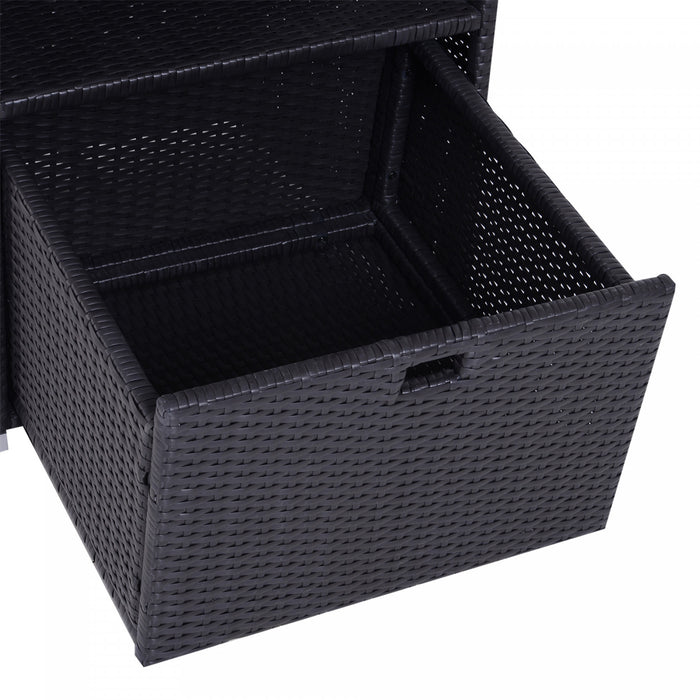 Outsunny Outdoor Storage Cabinet, Patio Storage Box Rack Rattan Wicker Pool Towel Valet Organizer Poolside Garden Lawn Bathroom Furniture Shelf W/ Shelf Drawer, Dark Brown