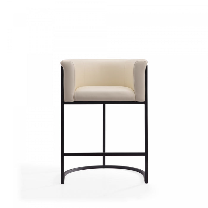 Cosmopolitan Mid-Century Modern Metal Upholstered Counter Stool in Cream - Set of 2 Bar Stool