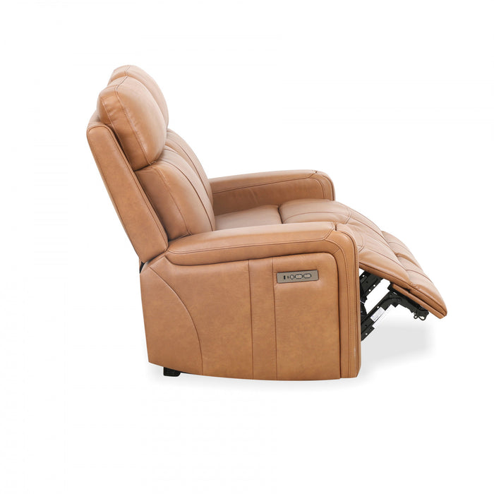 Bellamy 78 in. Leather Match Power Reclining Sofa with Adjustable Headrest and USB - Cognac