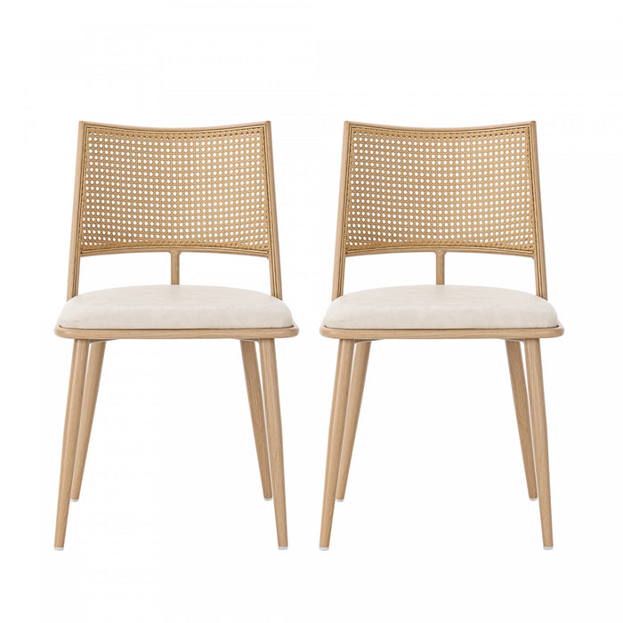 Oliver Modern Dining Chairs with PU Upholstered and PE Rattan Backrest Set of 2,Beige
