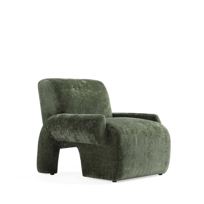 Verandah Mid-Century Modern Chenille Lounge Chair in Olive Green