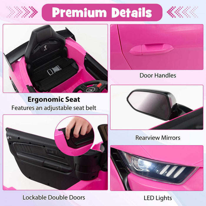 Costway 12v Licensed Ford Mustang Shelby Gt500 Kids Ride On Car With Remote Control Pink