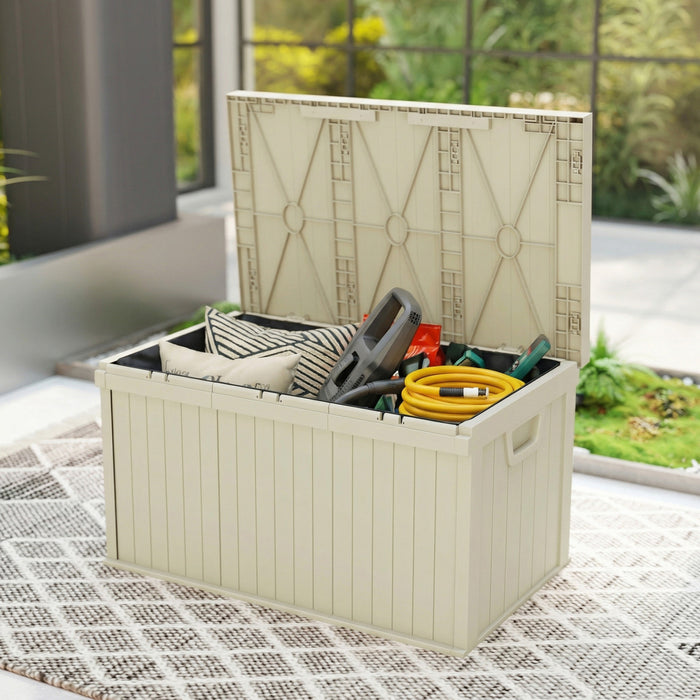 Outsunny 70 Gallon Deck Box, Resin Outdoor Storage Box with Handles, Sand