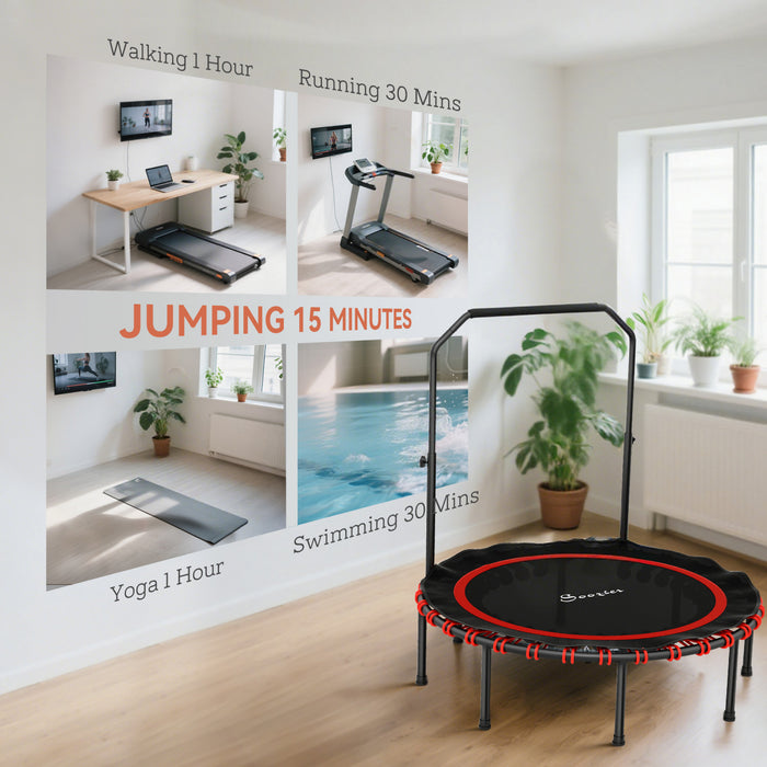 Soozier 48\" Foldable Rebounder Trampoline for Adult, Mini Trampoline Indoor with 5-Level Adjustable Handle, Quiet and Safe Bungee Rebounder