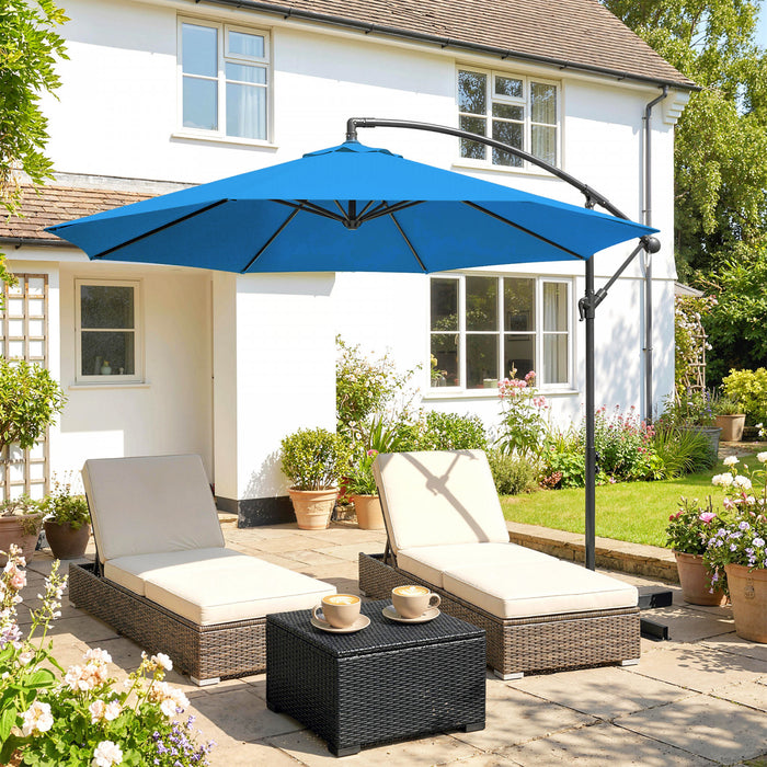 Outsunny 10ft Patio Umbrella, Garden Hanging Parasol With Crank, Blue