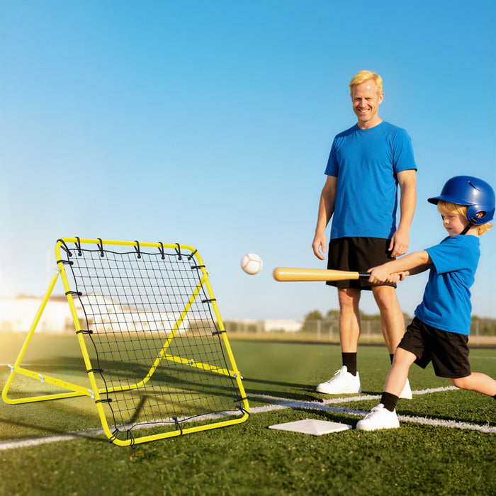 HOMCOM Rebounder Net Football Training Aid Kickback Target Play Yellow