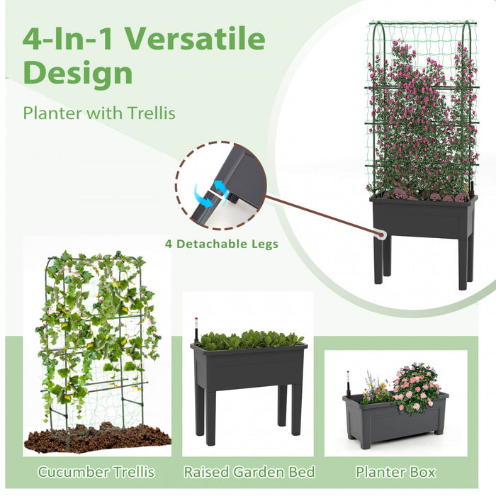 Costway Raised Garden Bed Planter Box With Climbing Trellis Water Level Indicator