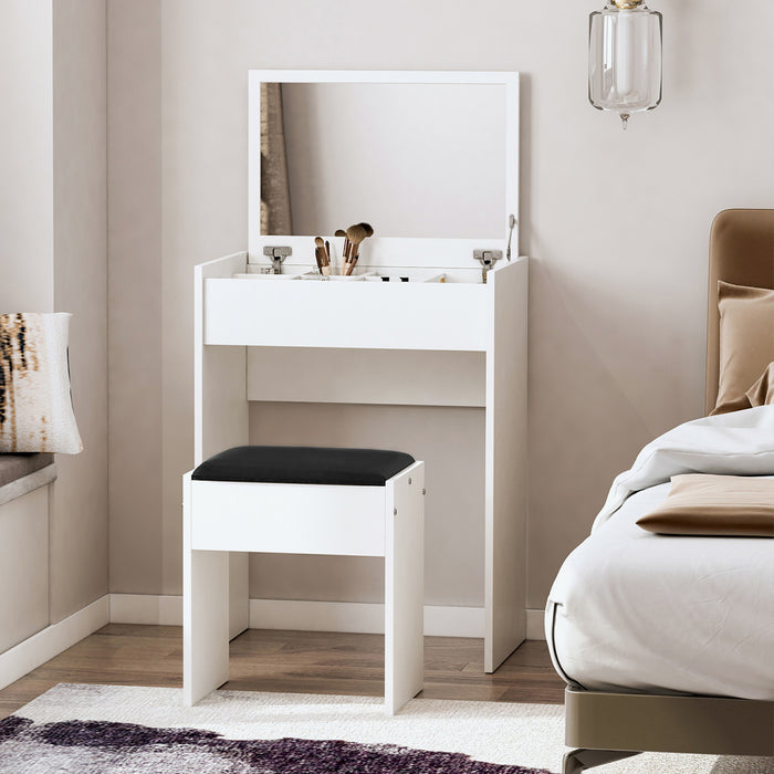 HOMCOM Vanity Set with Mirror Stool Makeup Desk with Flip Top for Bedroom