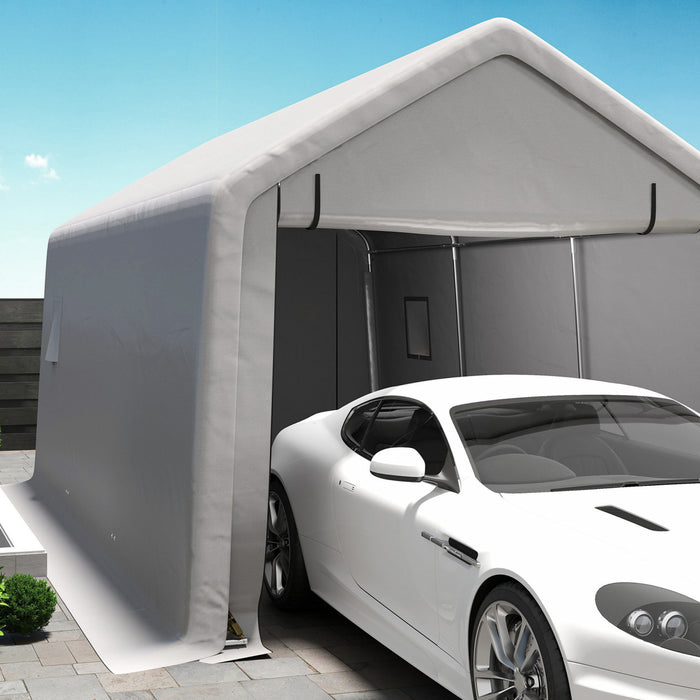 Outsunny 10 X 17 Ft Carport, Car Shelter W/ Roll-up Zipper Door, Grey