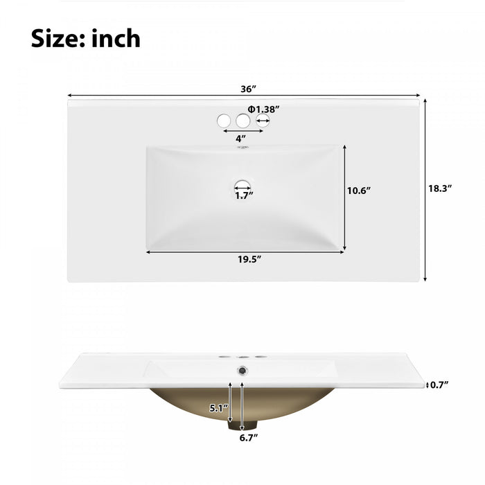 Clara 36 Inch Modern Bathroom Vanity with Ceramic Sink and Multi-Drawer Storage, Light Green