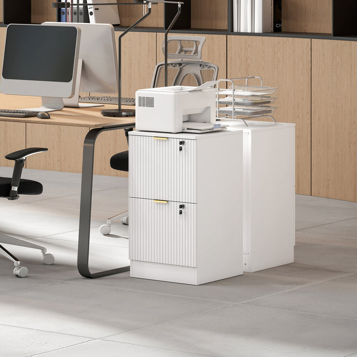 HOMCOM 2 Drawer File Cabinet Fluted Vertical Filing Cabinet with Lock White