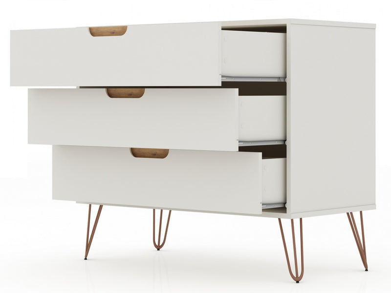 Rockefeller Mid-Century Modern 35\" Dresser in Off White (3-Drawer) - Set of 2