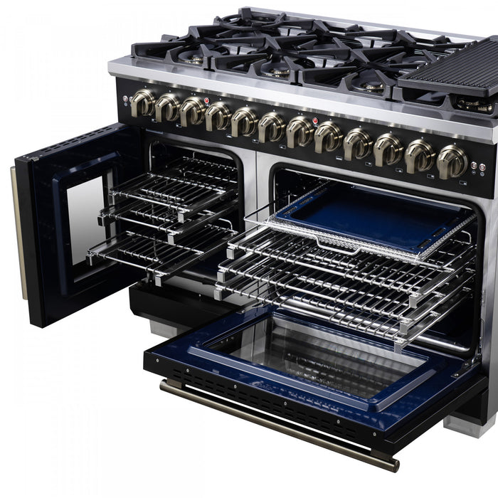 Forno Capriasca 48\" French Door Dual Fuel Range, Black, 6.58 cu. ft. - FFSGS6387-48BLK