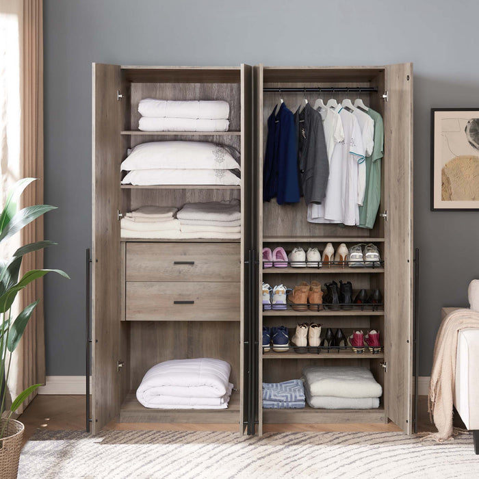 Lee Modern 2-Piece Wardrobe Closet in Rustic Gray Armoire