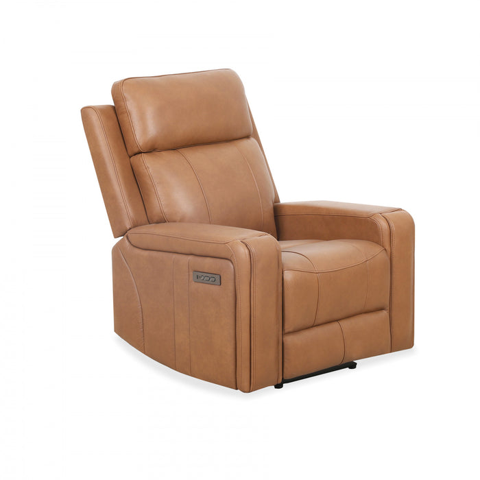 Bellamy 37 in. Leather Match Power Glider Recliner with Adjustable Headrest and USB - Cognac
