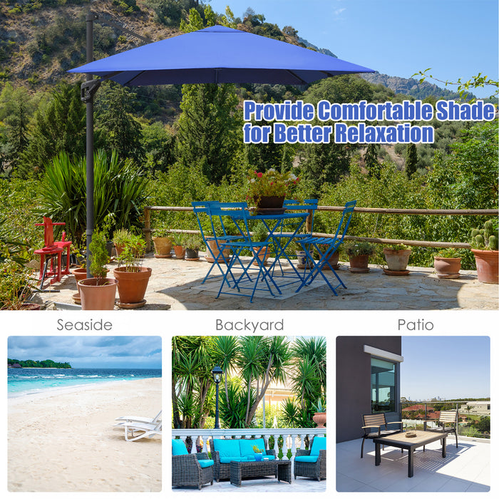 Costway 10'x13' Patio Offset Cantilever Umbrella Aluminum 360° Rotation Tilt Navy