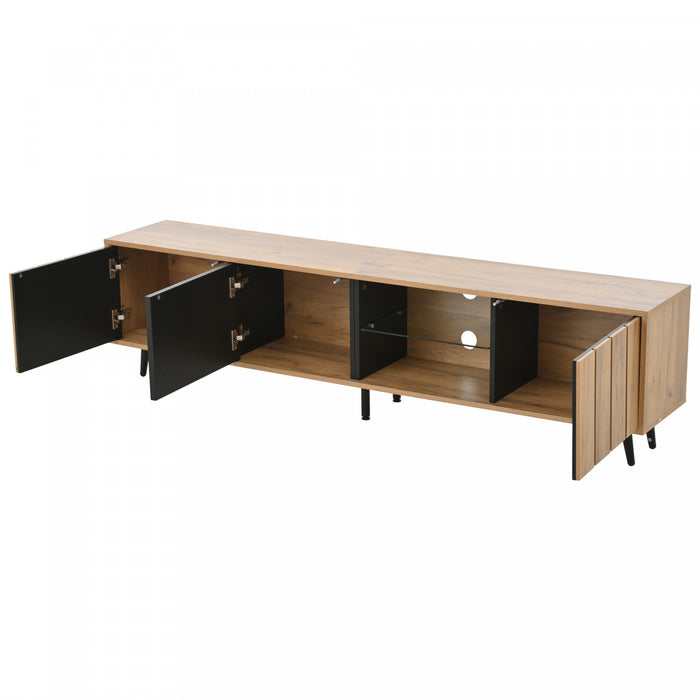 Nathan TV Stand Media Console with 3 Doors and Open Shelving,Natural