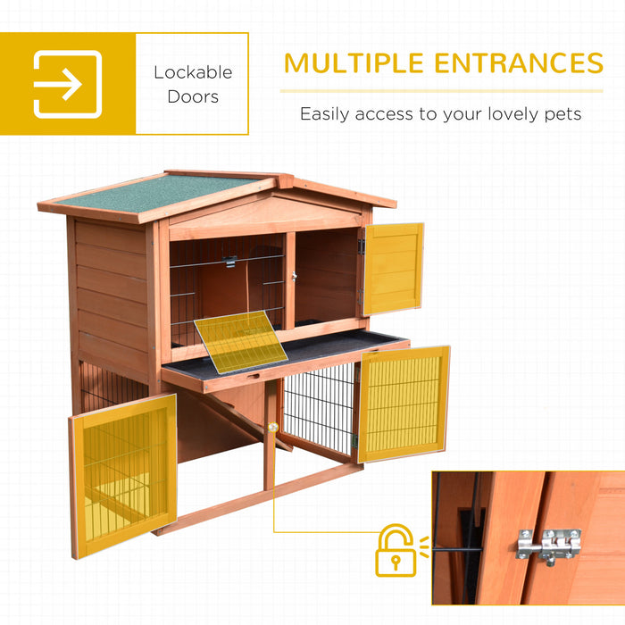 Pawhut 2 Tier Rabbit Hutch Guinea Pig Hutch Ferret Cage With Ramp Slide Out Tray For Indoor Outdoor 39.6\"l X 21.7\"w X 39.8\"h