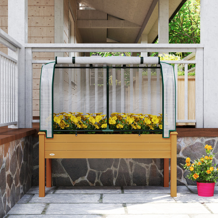 Outsunny Raised Garden Bed with PE Greenhouse Cover, Sand