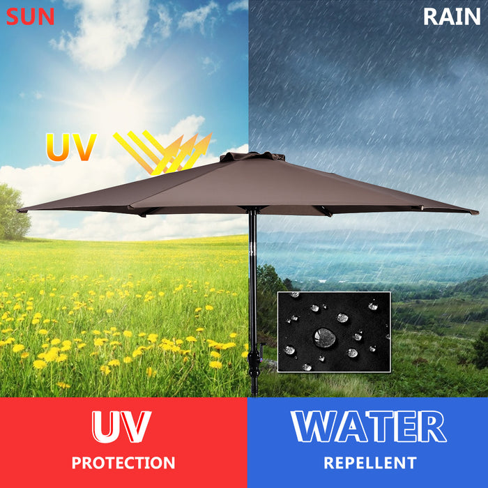 Costway 9ft Patio Umbrella Market Steel Tilt w/ Crank Outdoor Yard Garden Tan