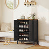 HOMCOM Shoe Cabinet with Barn Doors, Farmhouse Shoe Storage Cabinet, Black
