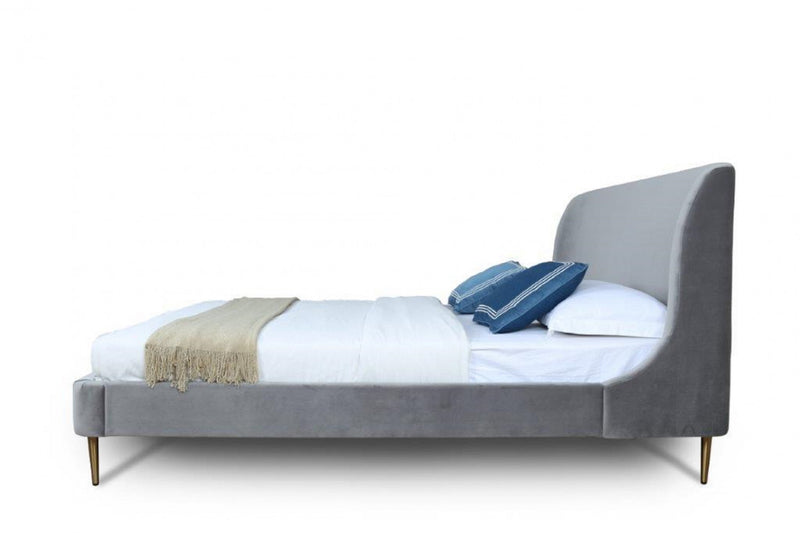 Heather Mid-Century Modern Velvet Upholstered Full Bed in Gray and Gold