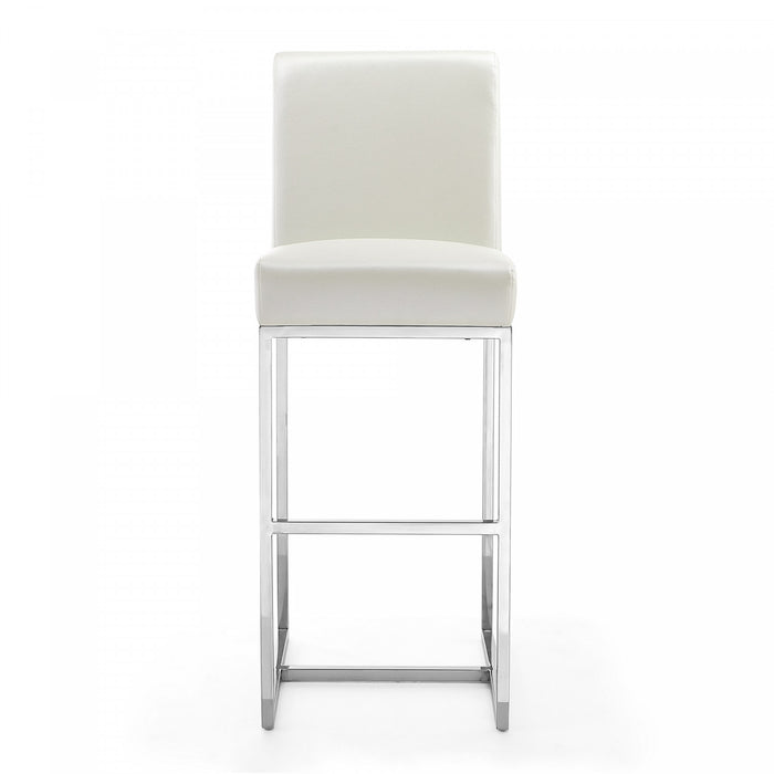 Element Modern Metal Upholstered Barstool in Pearl White - Set of 3