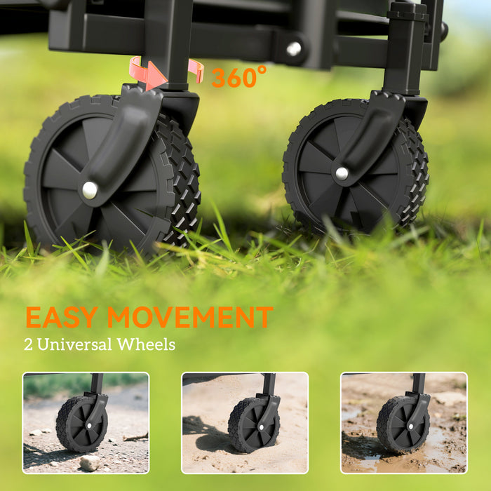 Outsunny Collapsible Folding Wagon Cart, Portable Outdoor Utility Compact Small Garden Cart with Universal Wheels and Adjustable Handle for Sports, Camping, Shopping, Black