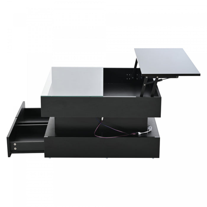 Oliver Lift-Top Coffee Table with LED Lighting and Glass Tabletop,Black