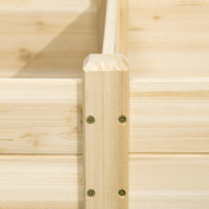 Outsunny 96\" X 24\" X 10\" Wooden Raised Garden Bed With 2 Planter Box And Non-woven Fabric Liner For Backyard, Patio To Grow Vegetables, Herbs, And Flowers