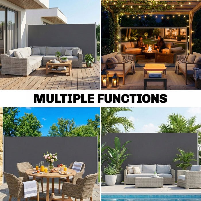 Outsunny Retractable Side Awning, Outdoor Privacy Screen, Dark Grey