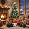 HOMCOM 6ft Flocked Prelit Christmas Tree Spruce, Dual Colour LEDs, Remote