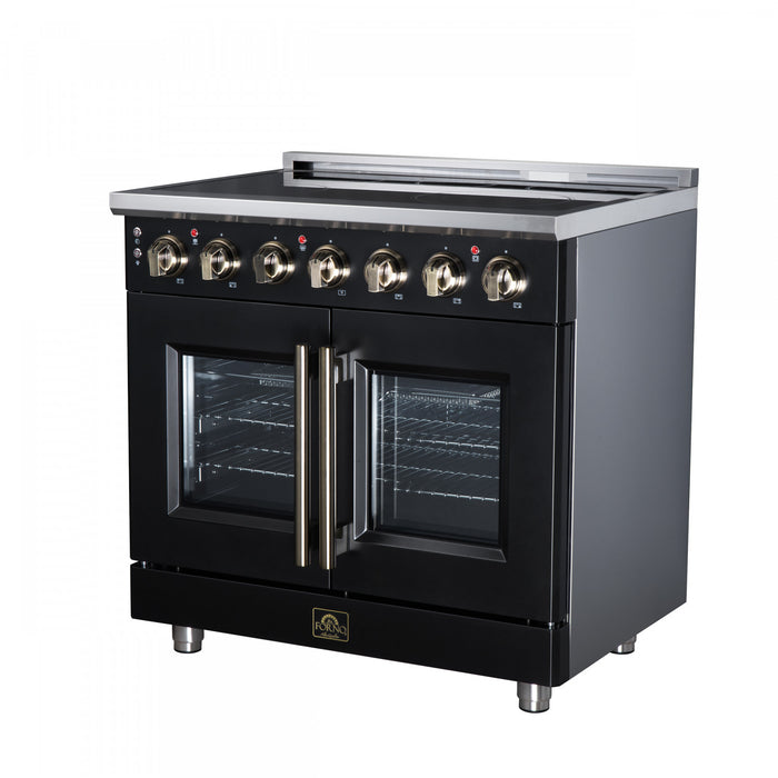 Forno Massimo 36 Inch French Door Electric range, 5 radiant burners, 5.36 cu.ft., Black - FFSEL6955-36BLK Electric Range