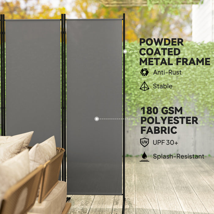 Outsunny 6 Panel Folding Outdoor Privacy Screen, 5.7FT Tall Room Divider with UV30+ Protection, Freestanding Privacy Panel Partition with Stable Base for Indoor Outdoor, Grey