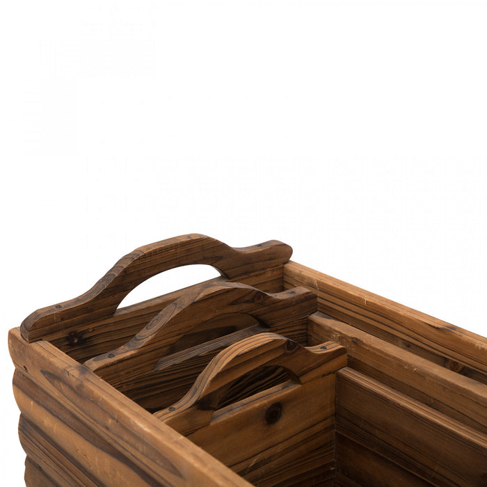 Outsunny 3 Pieces Raised Garden Bed, Wooden Planter Box, Rectangular Garden Flower Bed With Handles