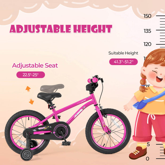 Costway 16-inch Kid's Bike For 4-7 Years Old With Adjustable Saddle & Anti-slip Handlebar Pink