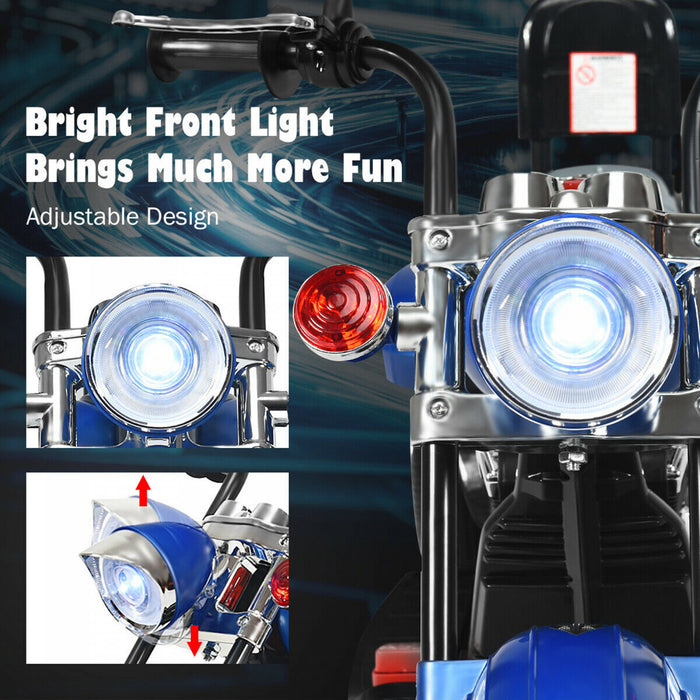 6v Kids Ride On Chopper Motorcycle 3 Wheel Trike With Headlight Blue