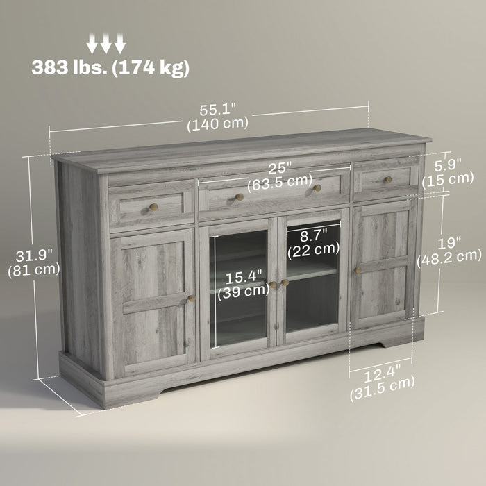 HOMCOM Sideboard Buffet Cabinet, Coffee Bar Cabinet, Weathered Grey Oak