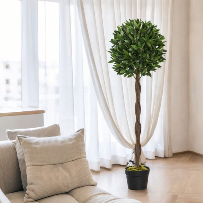 Outsunny 4FT Artificial Laurel Tree Set of 2, Lifelike Potted Fake Plant