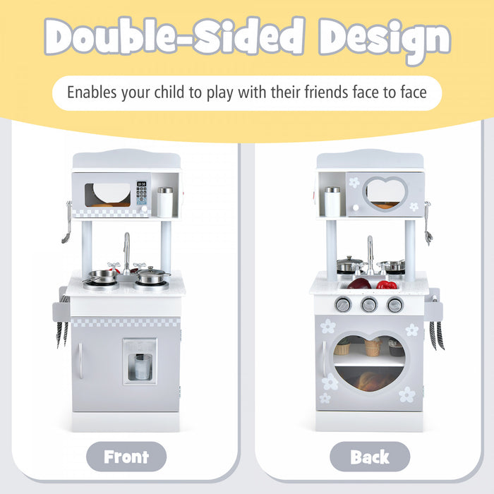 Costway Kids Kitchen Playset Pretend Wooden Play Kitchen With Icedispenser&stovefor Toddler