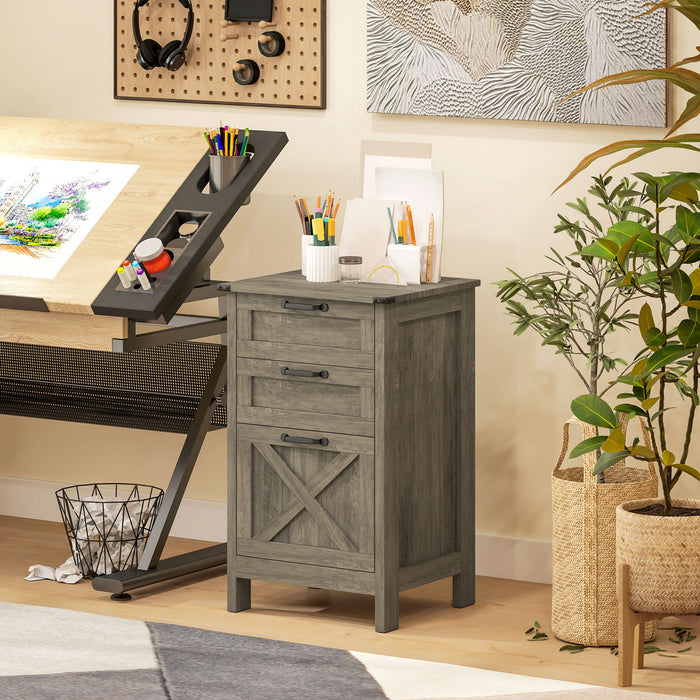 HOMCOM 3 Drawer File Cabinet Filing Cabinet for A4 Letter Size Grey Wash