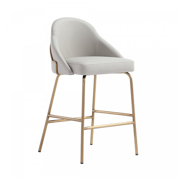 Gracie Modern Metal Upholstered Counter Stool in Stone Gray and Gold - Set of 2