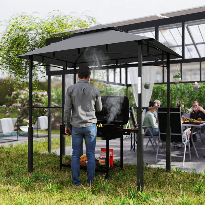 Outsunny 8' X 5' Grill Gazebo, Bbq Shelter With Led Light, Dark Grey