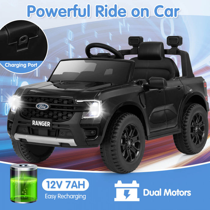 Costway 12v Licensed Ford Ranger Kids Ride On Car With Remote Control Storage Basket Black