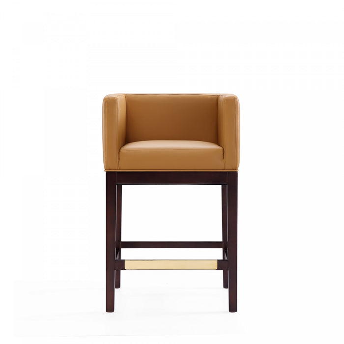 Kingsley Mid-Century Modern Wood Upholstered Counter Stool in Camel - Set of 2