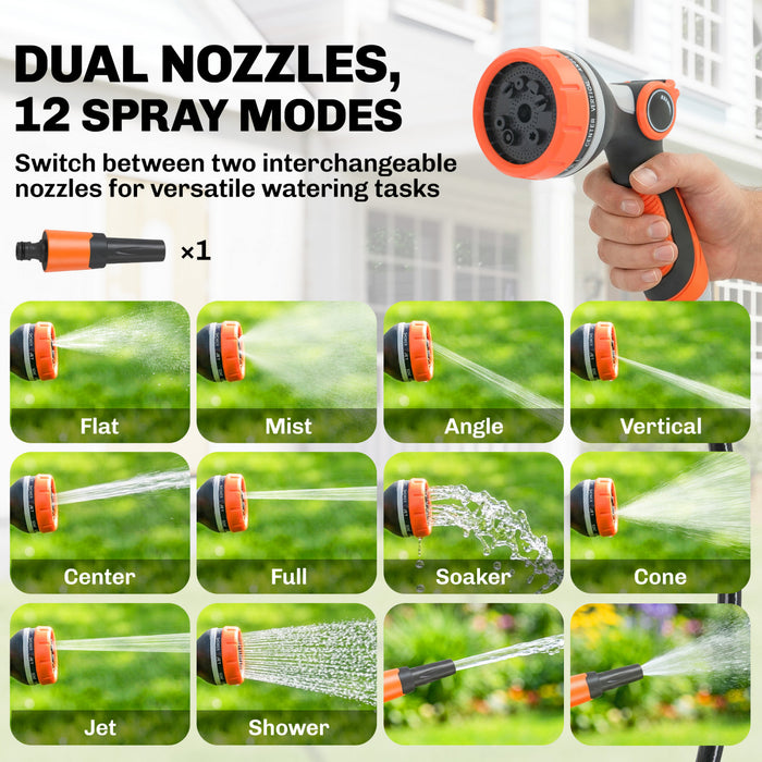 Outsunny Retractable Garden Hose Reel, 1/2\" x 59ft Wall Mounted Hose Reel with 12-Pattern Nozzles, Auto Retraction, Self-Locking, Slow Return System, 180° Swivel Bracket