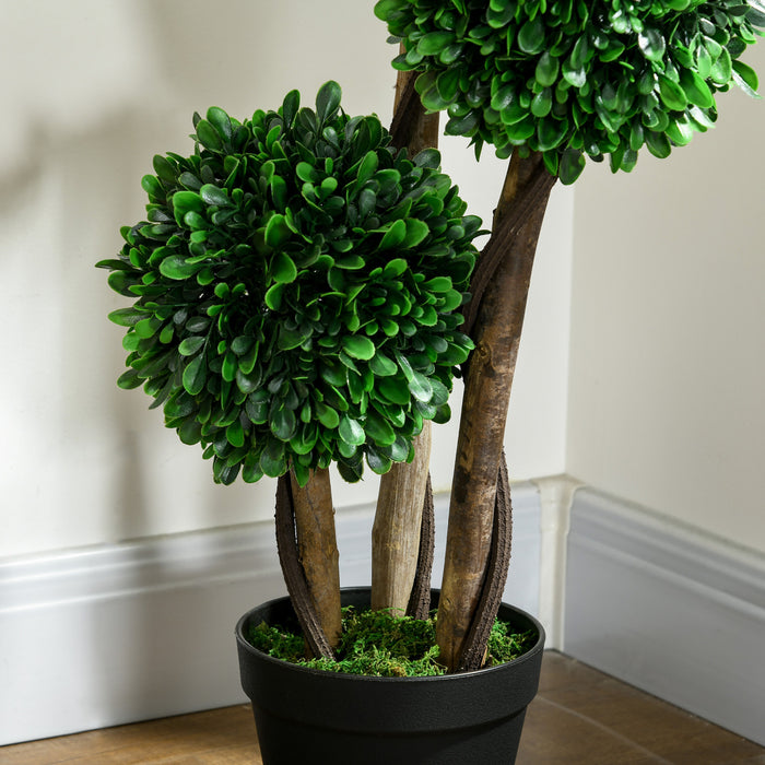 HOMCOM 3ft Artificial Tree, Three Ball Boxwood Topiary for Indoor Outdoor